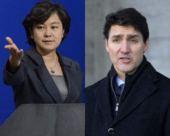 華春瑩（左）批評加拿大總理杜魯多（右）的言論不負責任。新華社／AP