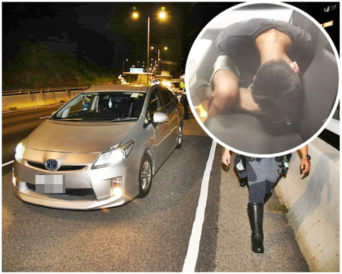 警方於呈祥道近明愛醫院截停私家車。小圖為涉案的25歲男司機。