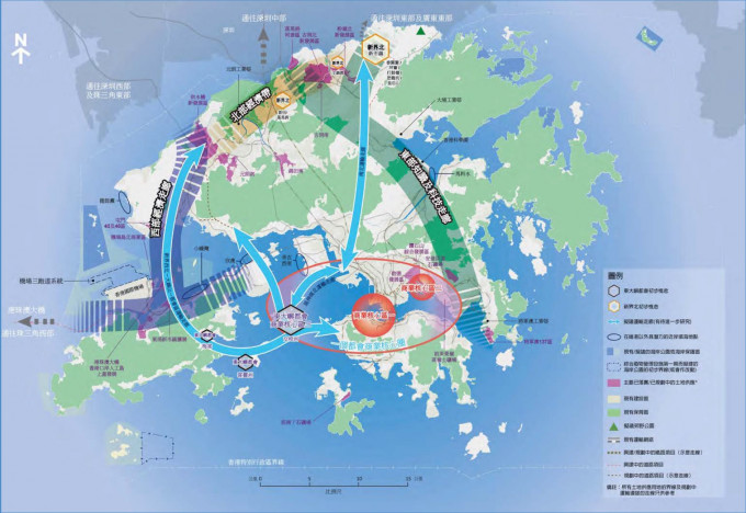 「雙重心布局」包含了「香港2030+：跨越2030年的規劃遠景與策略」研究。陳茂波網誌圖片