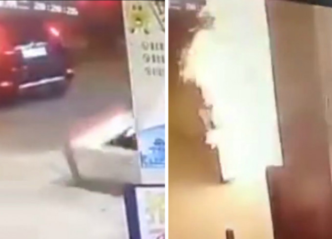 廣東揭陽私家車未拔油槍拉倒入油機，油站發生爆炸。網上圖片