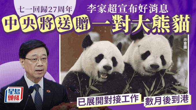 七一回归27周年︱李家超宣布中央将送赠一对大熊猫 数月后将来到香港（图为旅美大熊猫「美香」和「添添」，非最新送赠大熊猫）