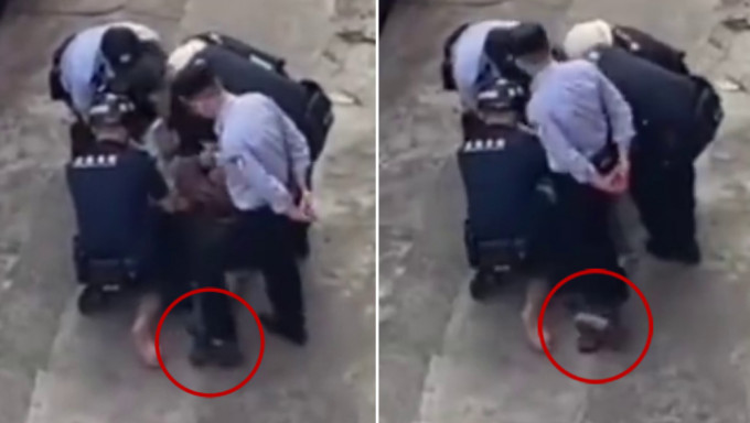 深圳民警多次踩壓被制伏疑犯腳部。