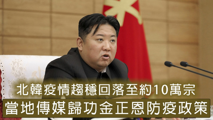 北韩疫情趋稳回落至约10万宗，当地传媒归功金正恩防疫政策。AP