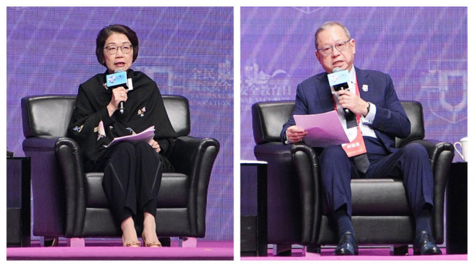 香港总商会主席阮苏少湄(左)。贸发局主席林建岳(右)。