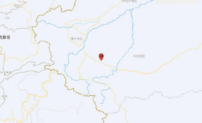 地震發生在和田地區皮山縣。圖：中國地震台網