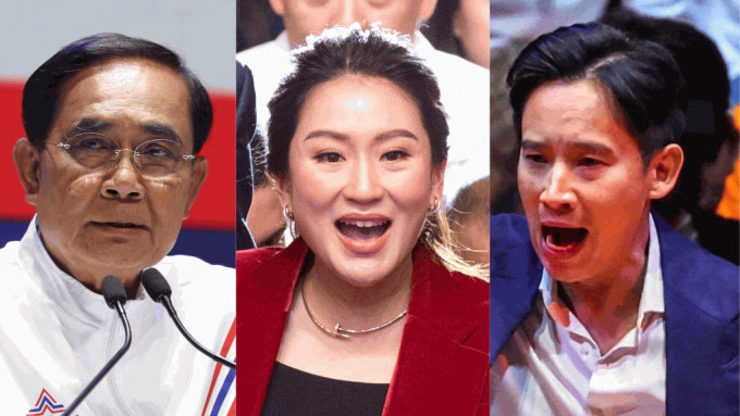 泰國首相候選人（左起）巴育、貝東丹、皮塔。