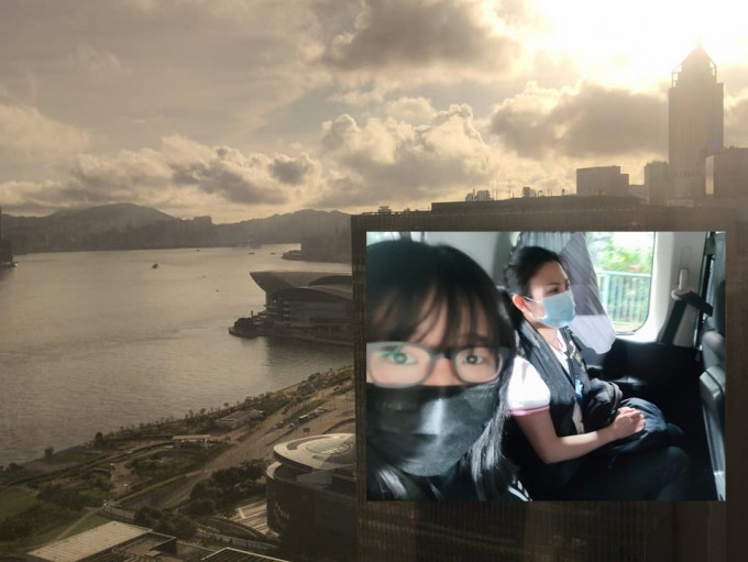 邹幸彤(小图左)被捕，她被捕前上载办公室外风景照。 邹幸彤FB图片