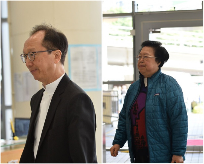 梁錦松（左）和譚惠珠分別到票站投票。