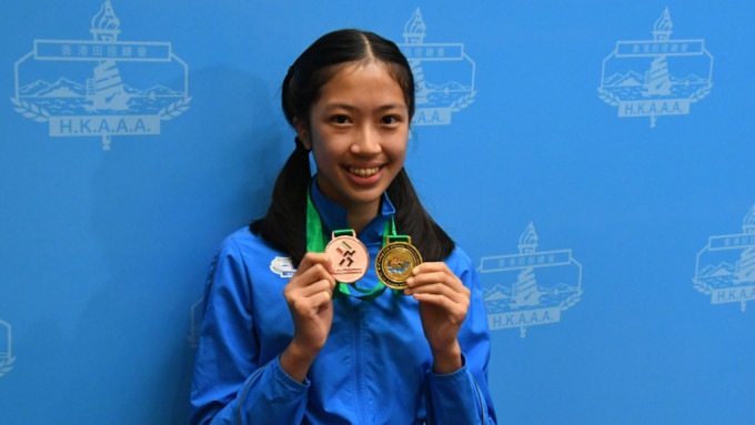 白凱文拿到今屆U18亞少田徑賽女子100米欄金牌。 本報記者攝