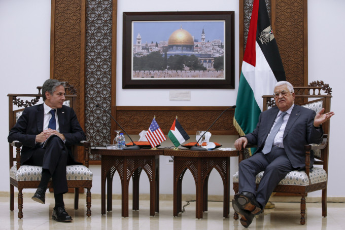 布林肯与巴勒斯坦自治政府主席阿巴斯会面。AP图片