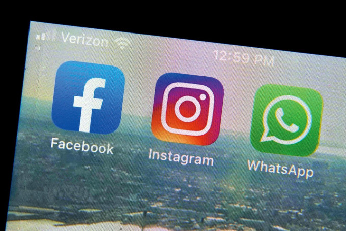 Meta旗下應用程式Facebook、Instagram、WhatsApp的標誌。