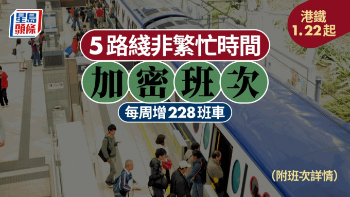 5条铁路綫，包括南港岛綫在内下周一起，非繁忙时段加密班次。