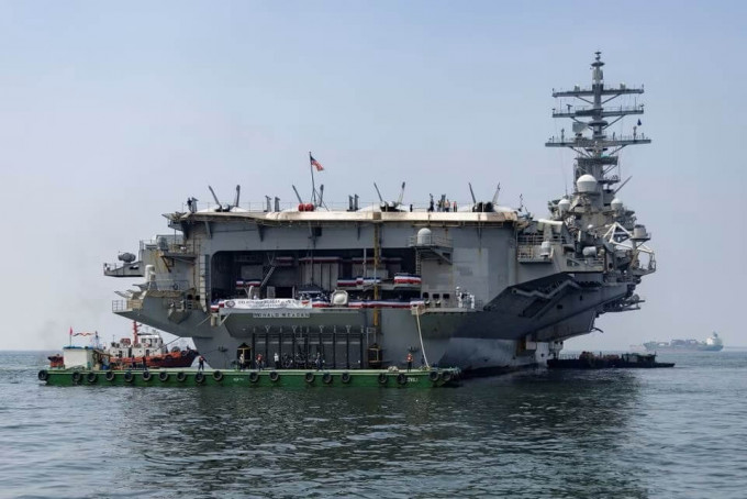 美國航空母艦「列根號」參與美日韓聯合軍演。路透社