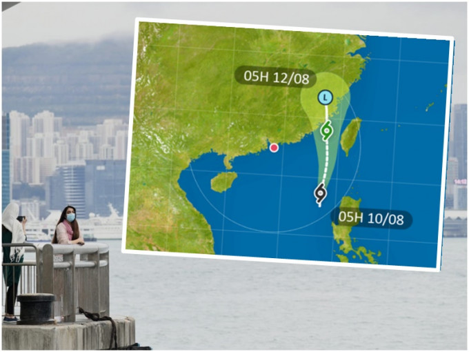 熱帶低氣壓在香港800公里範圍內。小圖為天文台截圖