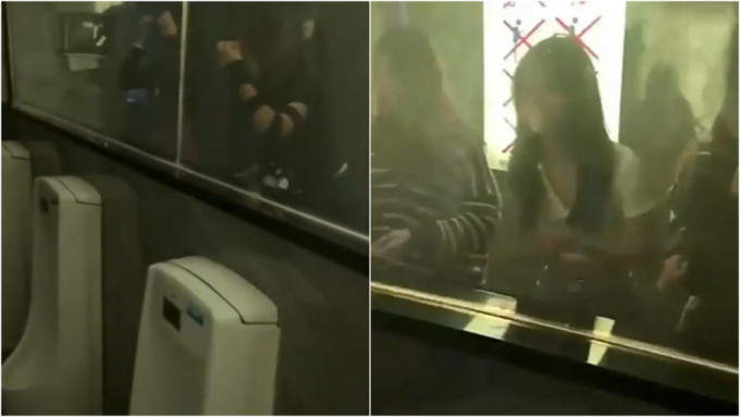 桂林酒吧疑装单向反光玻璃，可见对面女士洗手盆情况，引热议。微博图