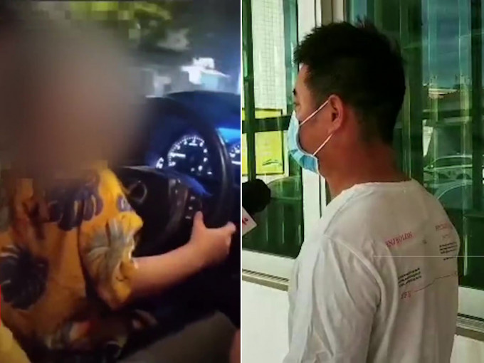 广东六岁男童「坐大脾」开车上路，家长被交警处罚。