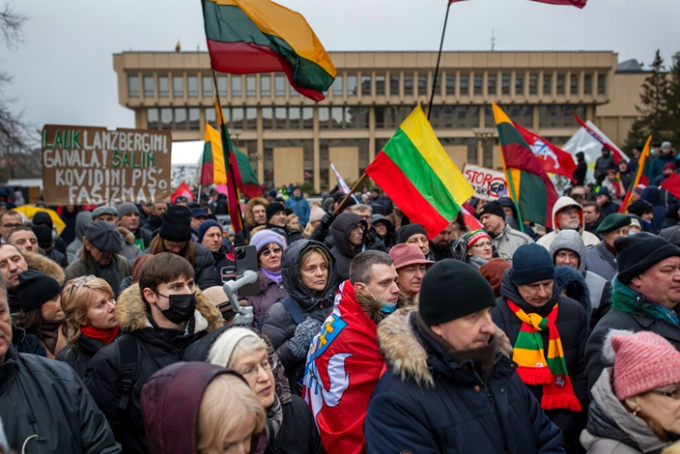 立陶宛出現抗議活動，不過與中國無關。AP圖片