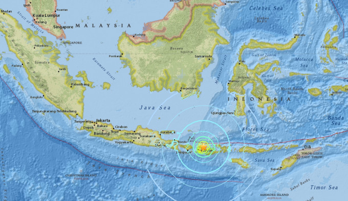 印尼再發生6.9級強烈地震。地質勘探局圖片