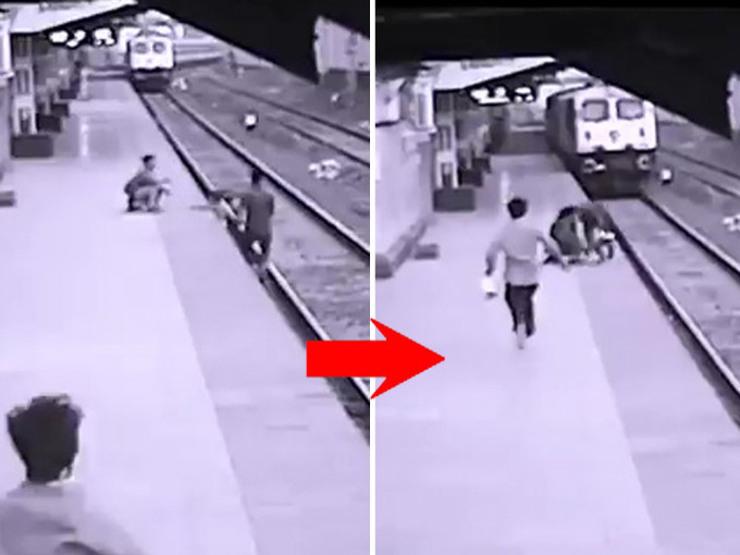 勇救跌落路軌男童，印度車站職員迎駛入月台列車狂奔。