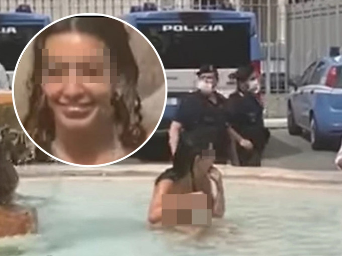 意大利一名女遊客疑因天氣炎熱，脫光衣服跳進噴泉消暑。網圖