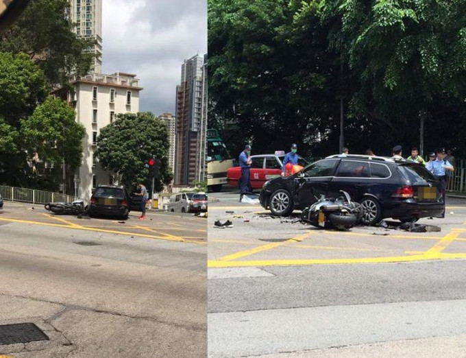 私家車司機疑違例右轉，23歲鐵騎士被撞至昏迷。網民Kit Sai‎/ 香港鐵騎館（吹水區）fb群組