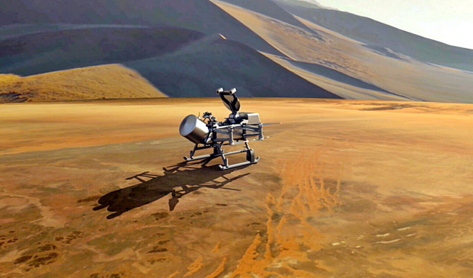 NASA将派出蜻蜓号探索「泰坦」。模拟图片