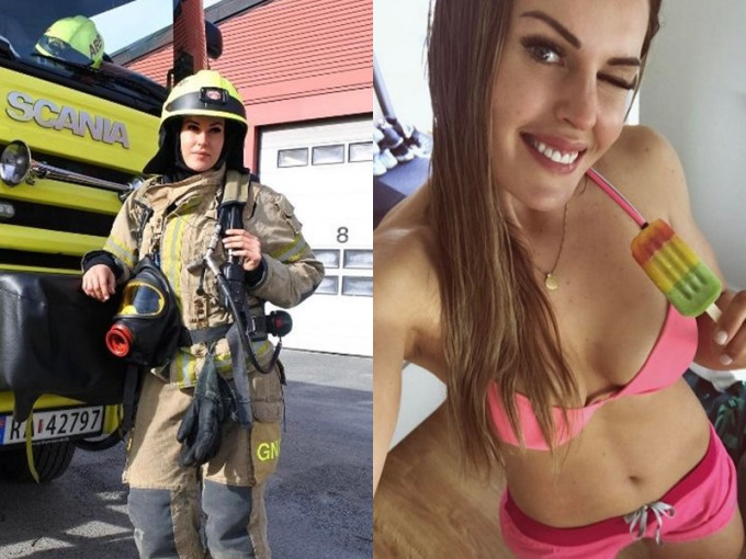 挪威30歲消防員娜登被封為「世界最性感消防員」。網圖