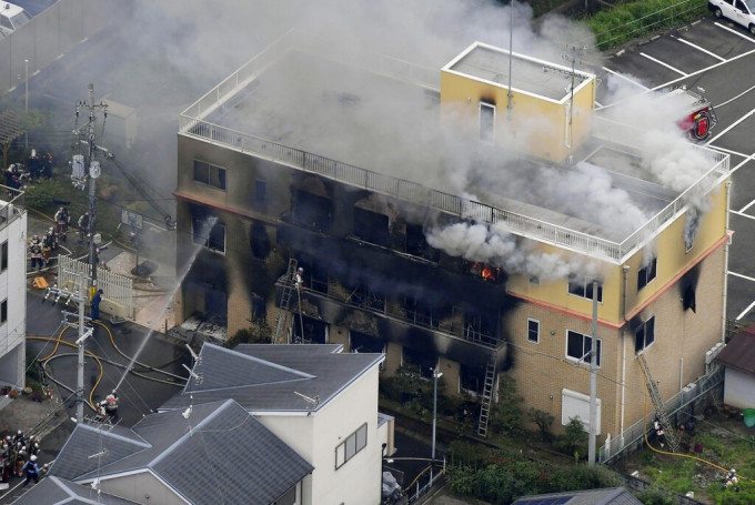 日本「京都动画」工作室遭纵火酿成33死35伤的惨剧。　网图