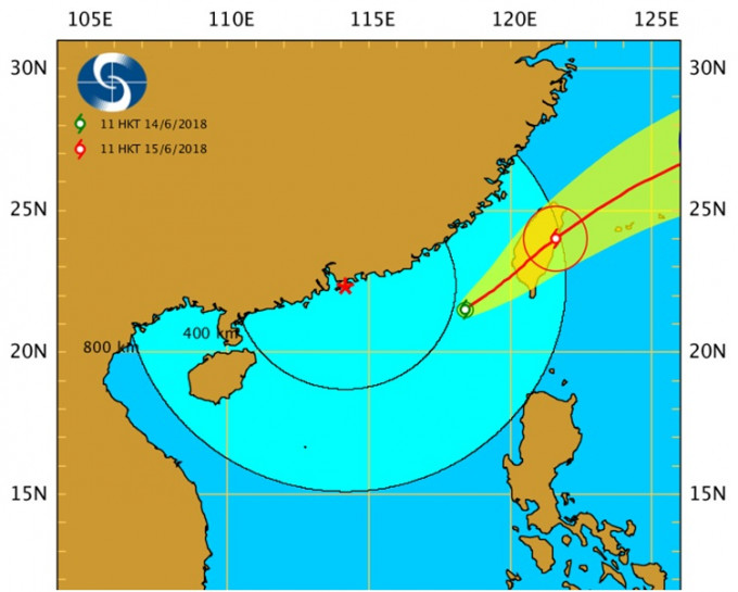 熱帶低氣壓集結在台南之西南約240公里，預料移向台灣。