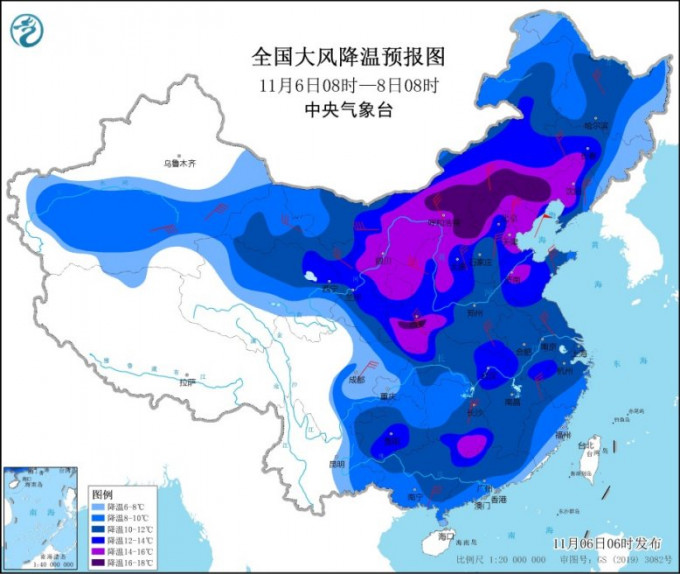 全国大风降温预报图。中央气象台