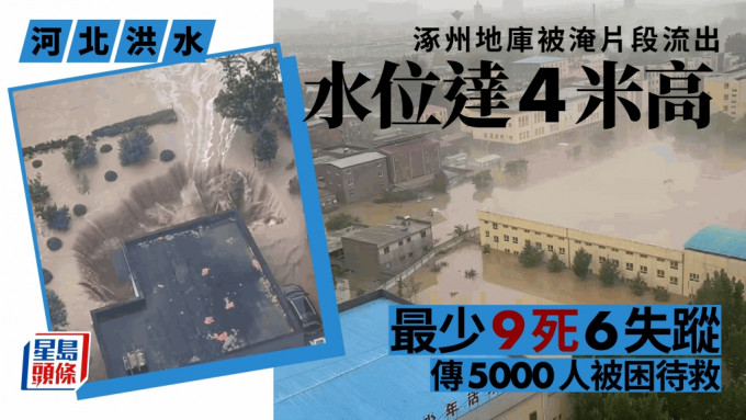 河北涿州出现大规模水浸。（微博）