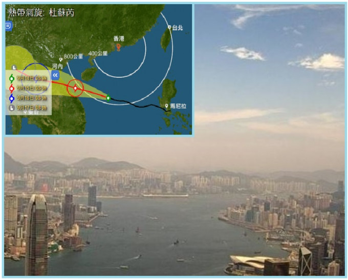 杜蘇芮今日與香港保持超過600公里的距離。圖：天文台