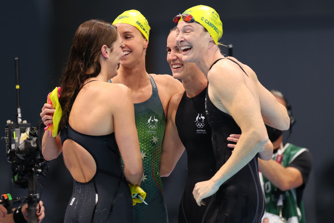 澳洲破世界紀錄奪女子4x100米自由泳接力金牌。Reuters