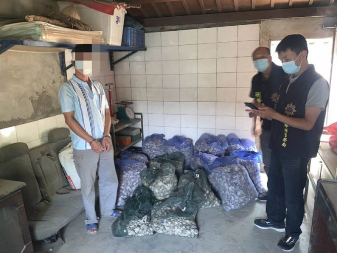 警方在盧男住處人贓並獲起回14袋蒜頭。中時
