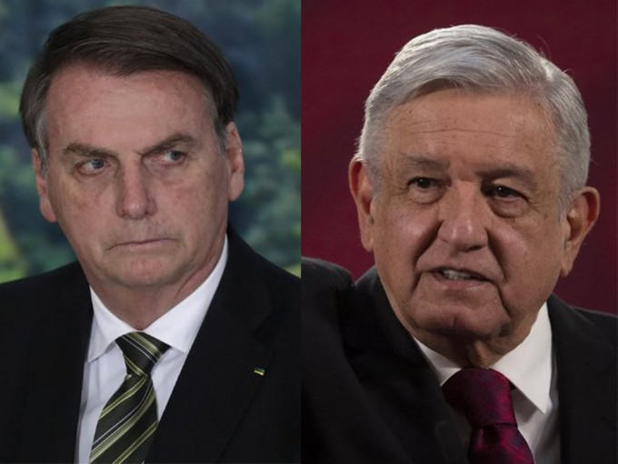 墨西哥总统洛佩斯（右）和巴西总统博尔索纳罗（左）承认拜登胜选。AP资料图