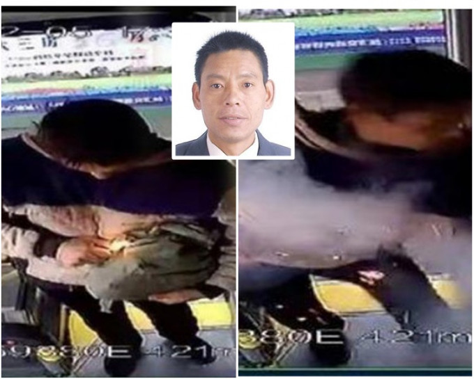 网上影片见到男子手时一袋疑似爆炸物上车后点燃。