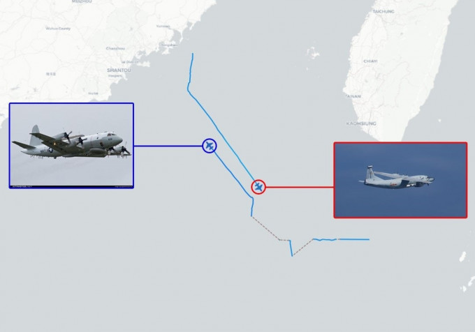 有報道指中美軍機於台灣西南空域交錯而過。（網圖）