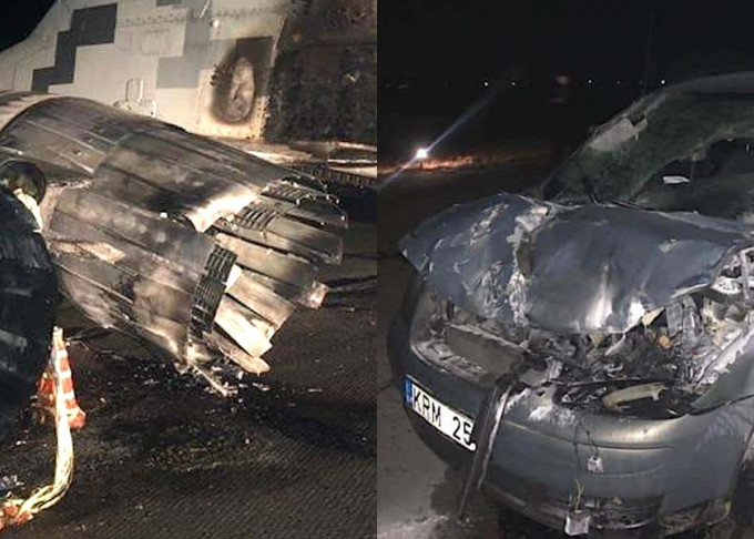 烏克蘭軍官疑酒後駕駛，撞毀基地台一台米格戰鬥機。網圖