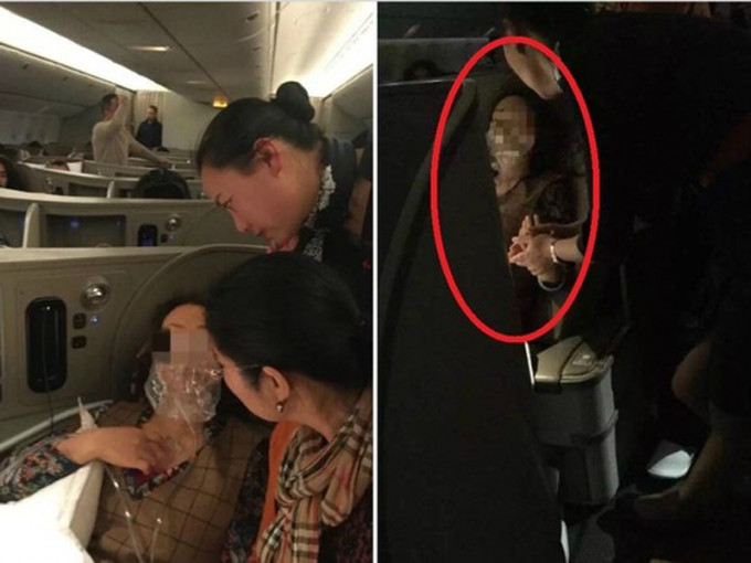 東航空姐正在照顧病發乘客。（網圖）
