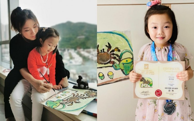 劉倩婷（Sandy）同4歲多女兒李仟辰一齊畫畫，陶冶性情之餘亦為慈善出一分力。