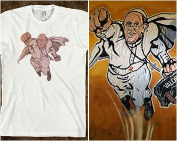 超人教宗变为一款慈善T恤的主角。网图