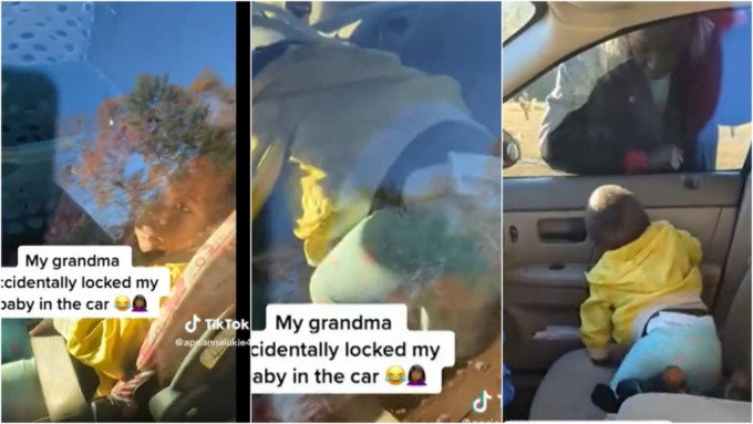 1岁B女被反锁车内，自行脱困影片曝光。 twitter图