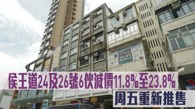 侯王道24及26号6伙减价11.8%至23.8%。