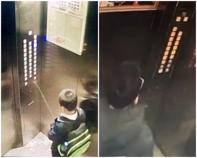 男童向升降機按鍵小便的情況全被錄下。片段截圖