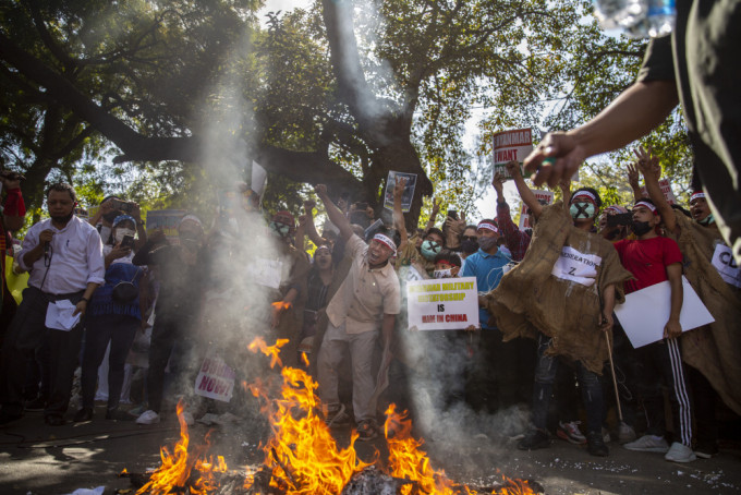 緬甸示威反對軍事政變持續。AP圖片