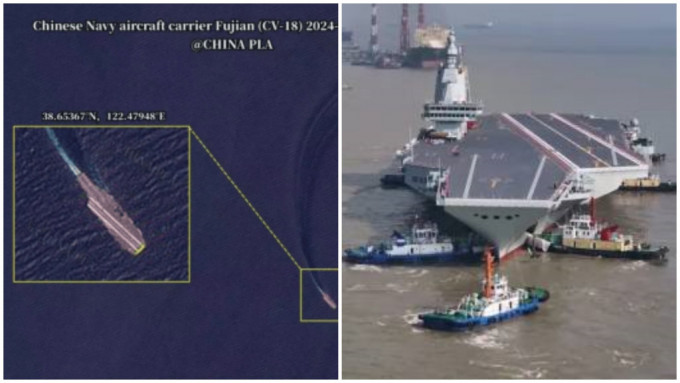 卫星图显示，福建舰在海上高速「倒行」。