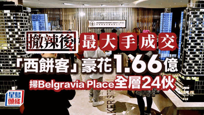 「西餅客」豪花逾1.66億 掃Belgravia Place全層24伙 成撤辣後最大手成交