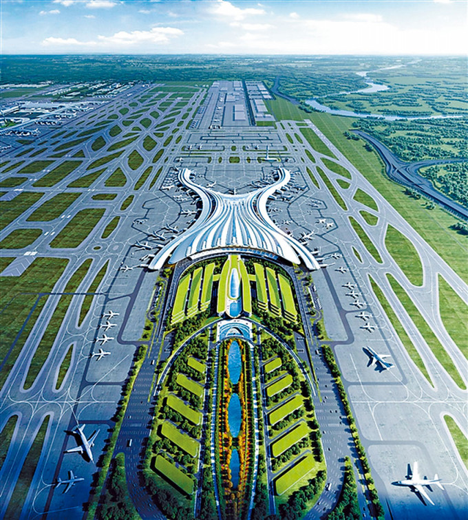 广州白云机场扩建模拟图。