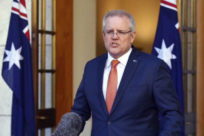 澳洲總理莫理森早前宣布延長部份港人簽證期限 。AP
