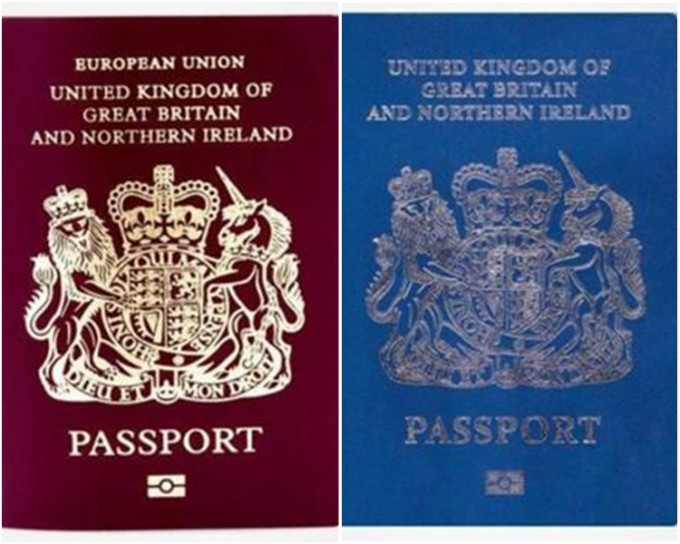 英脫歐後將停發酒紅色護照，改發深藍色護照取代。網圖